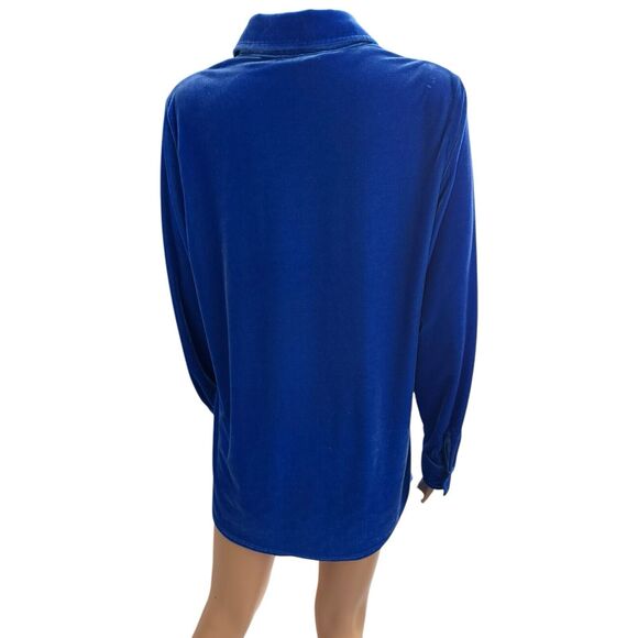 Soft Surroundings Blue Velvet Button Front Long Sleeve Tunic Top Size Medium - Picture 3 of 10